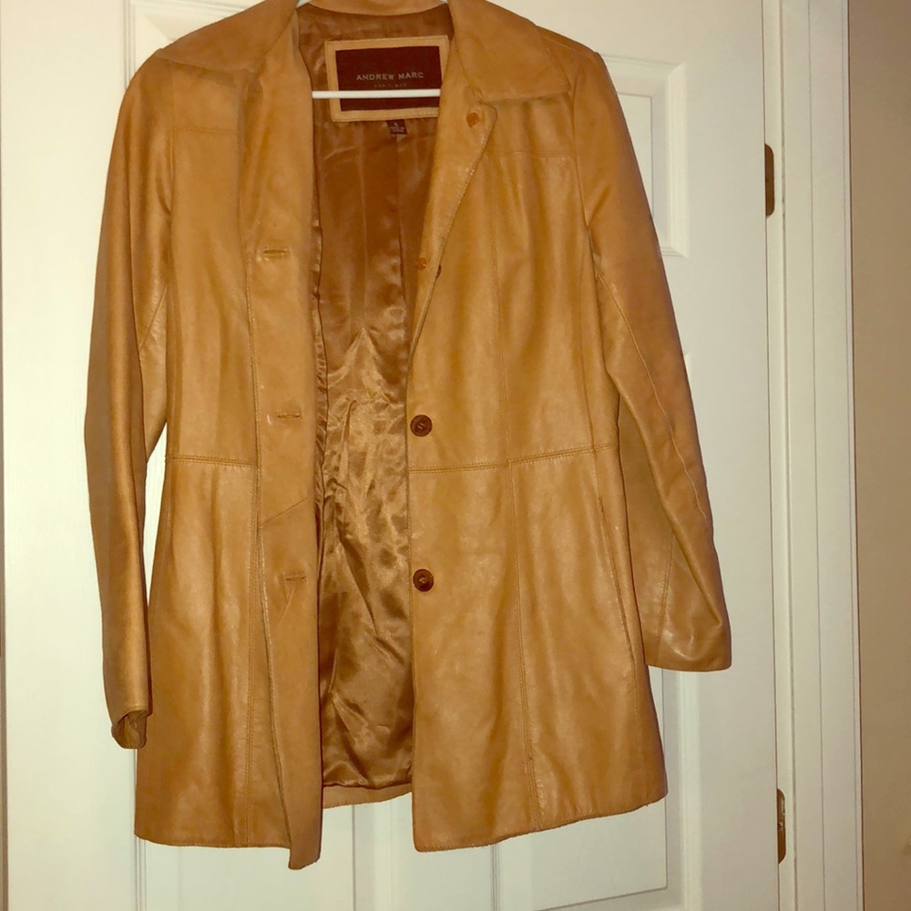 Small, tan leather, Andrew Marc blazer-vintage-